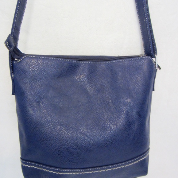 BOC Vinyl Blue Faux Leather Crossbody Adjustable Strap Medium Zip Close - Picture 9 of 16
